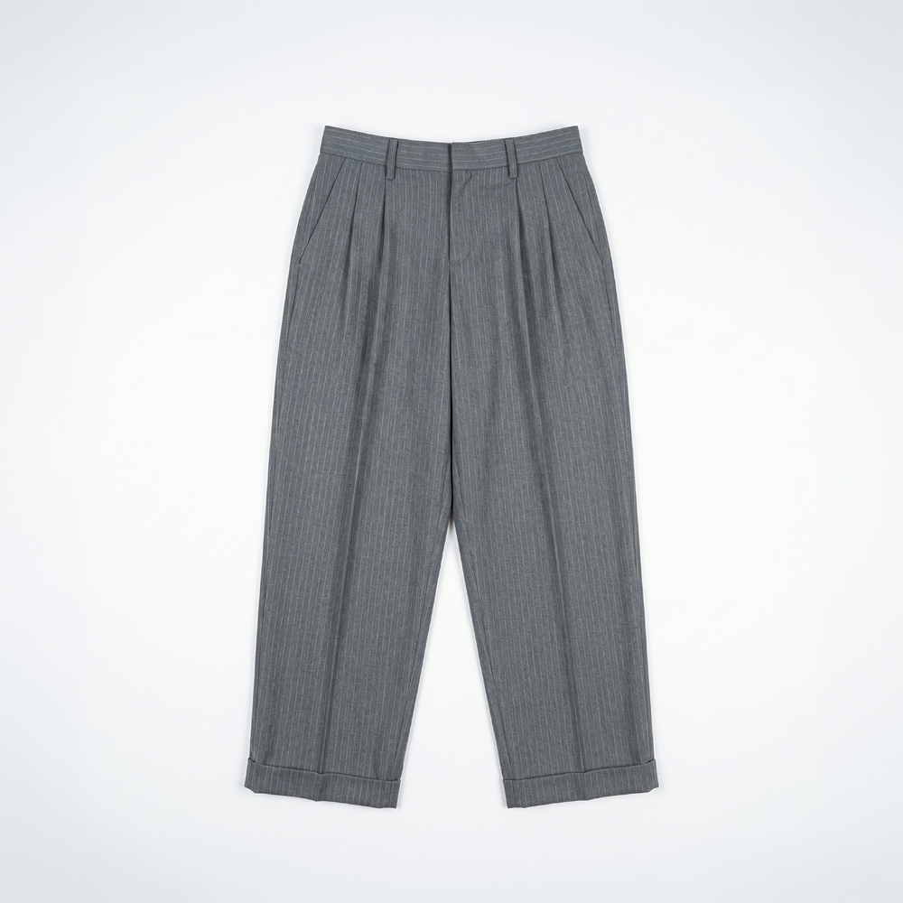 Men's Pinstripe High Waisted Relaxed Pants in Grey