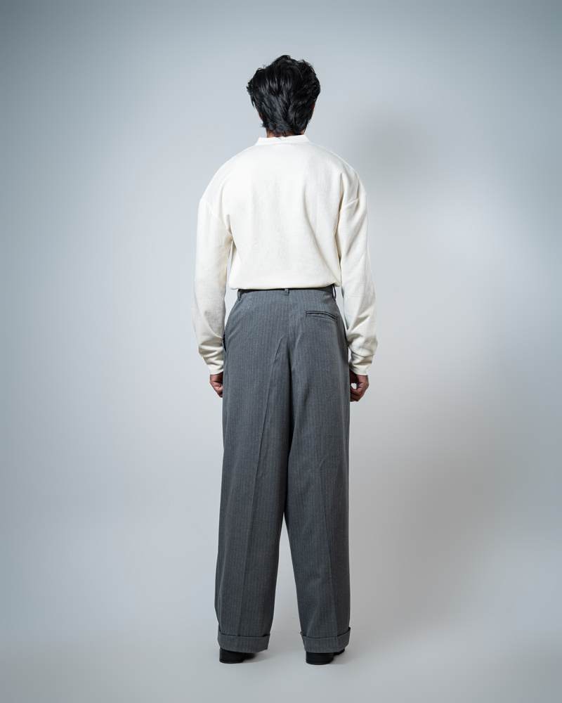 Men's Pinstripe High Waisted Relaxed Pants in Grey - Image 5