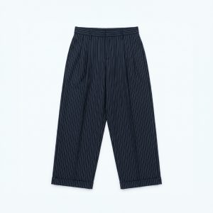 Men's Pinstripe High Waisted Relaxed Pants in Navy Blue