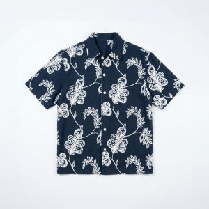 Half Sleeve Embroidered Boxy Shirt in Navy Blue
