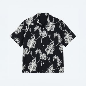 Half Sleeve Embroidered Boxy Shirt in Black