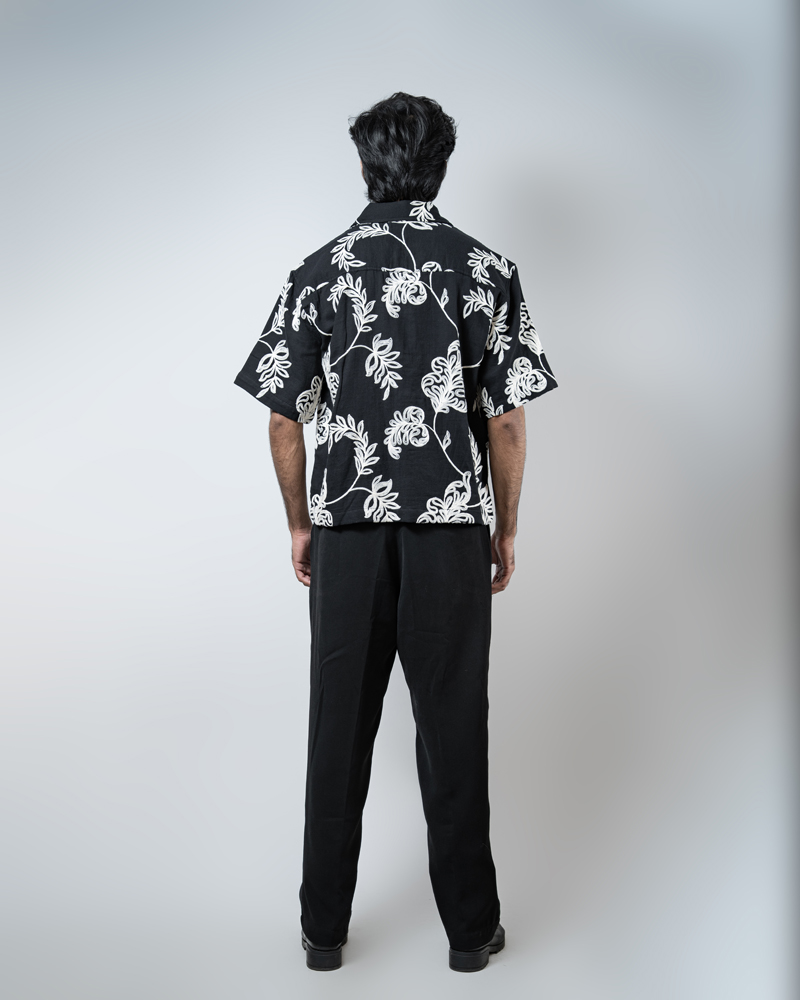 Half Sleeve Embroidered Boxy Shirt in Black - Image 4