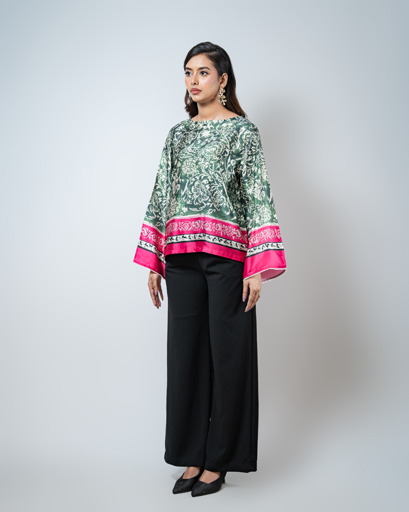 Printed Ethnic Top in Green - Image 3