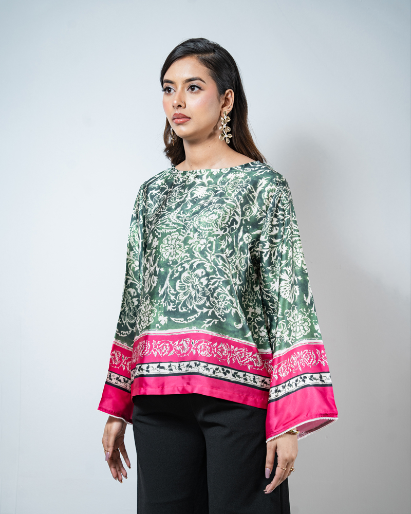 Printed Ethnic Top in Green - Image 5