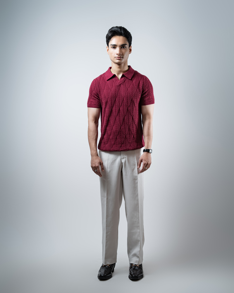 Diamond Knit Polo in Maroon - Image 2