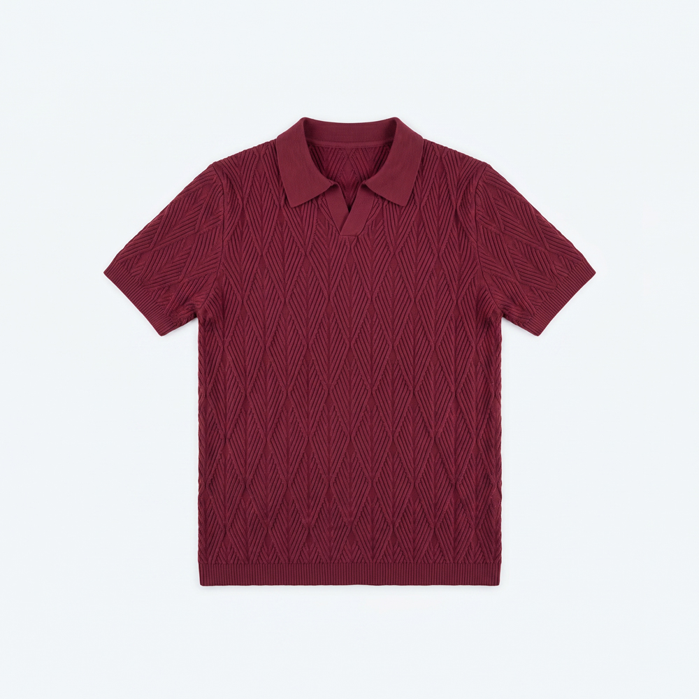 Diamond Knit Polo in Maroon