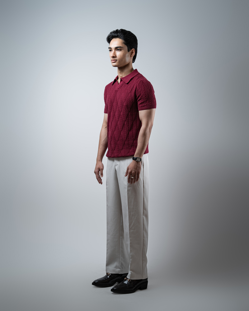 Diamond Knit Polo in Maroon - Image 3