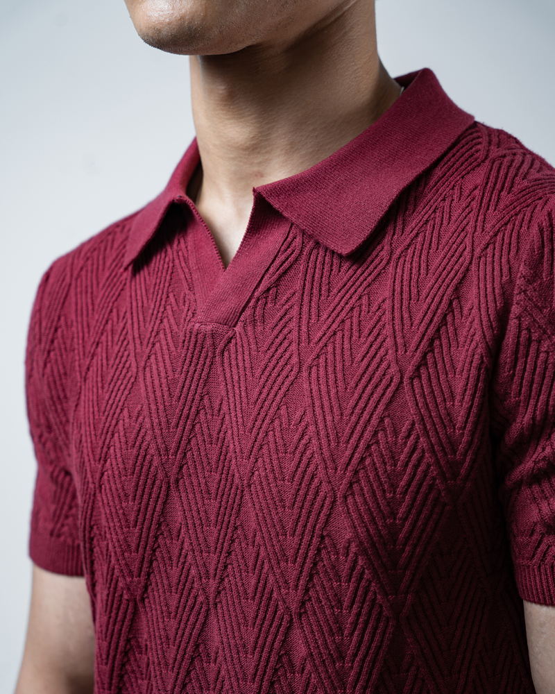 Diamond Knit Polo in Maroon - Image 6