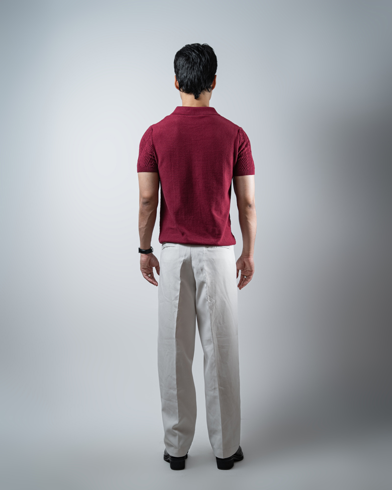 Diamond Knit Polo in Maroon - Image 4