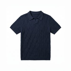 Diamond Knit Polo in Navy Blue
