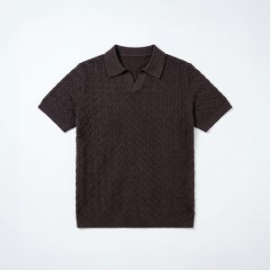 Zigzag Knit Polo in Deep Brown
