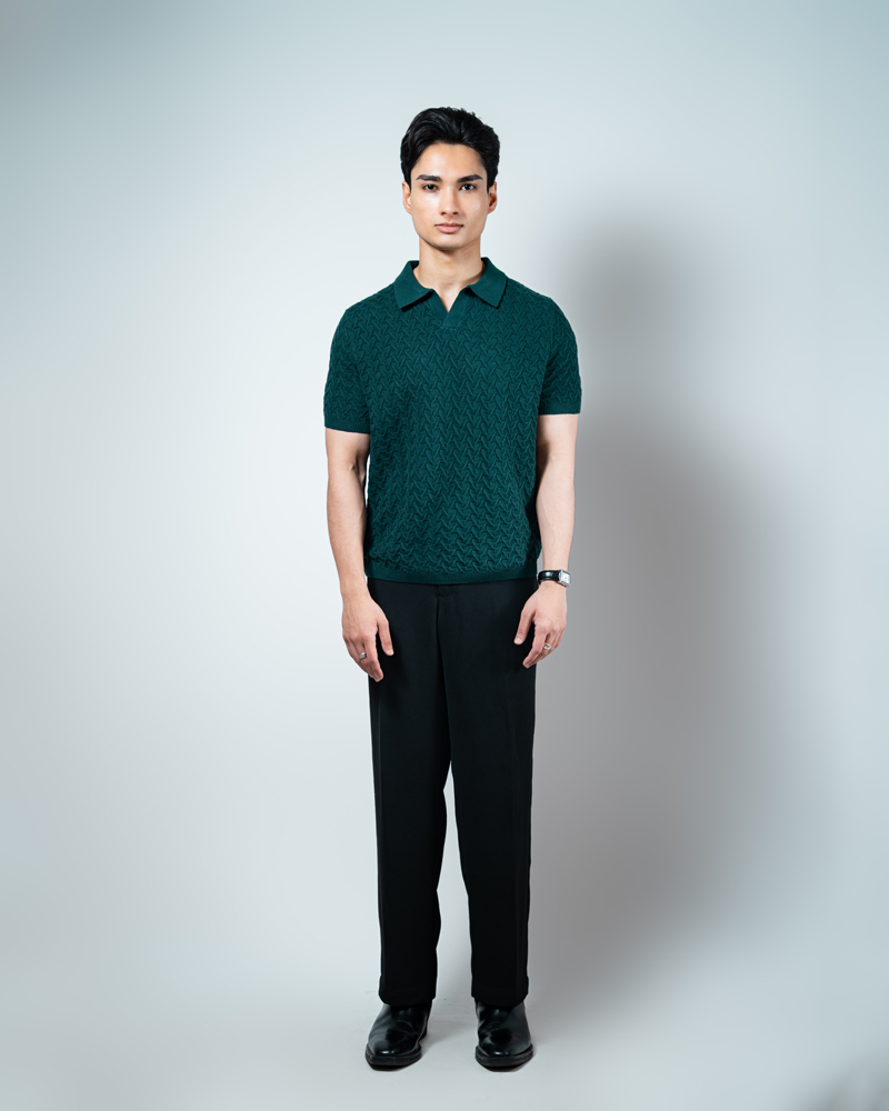 Zigzag Knit Polo in Green - Image 2