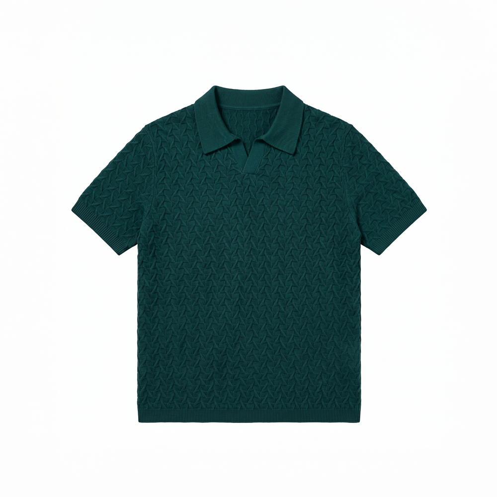 Zigzag Knit Polo in Green