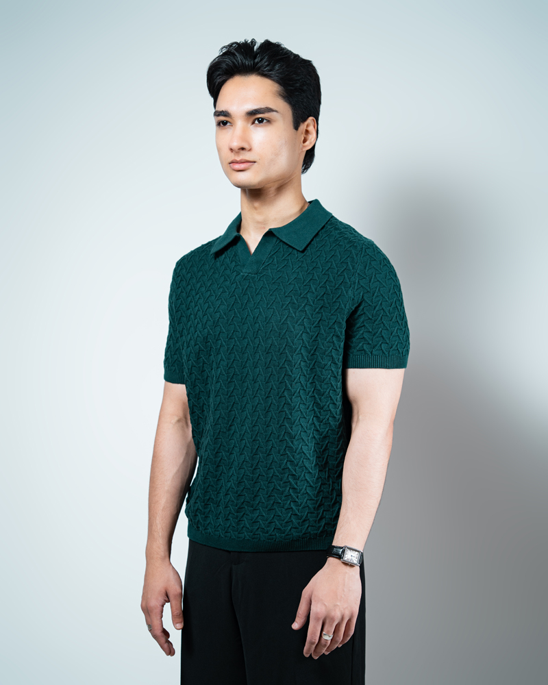 Zigzag Knit Polo in Green - Image 6