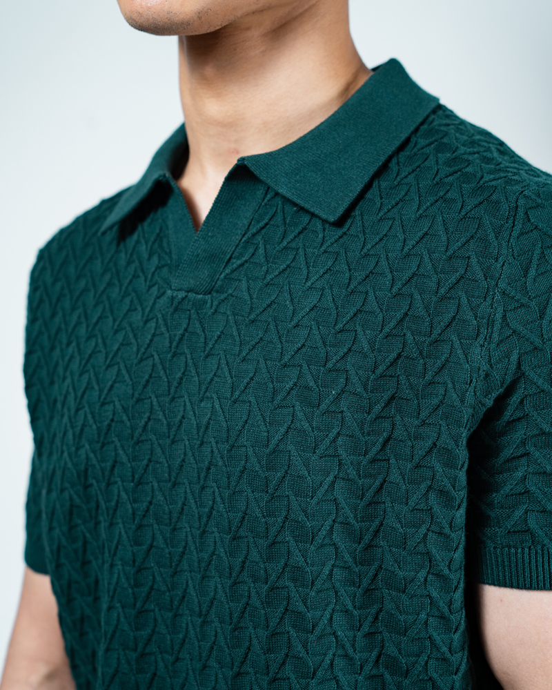 Zigzag Knit Polo in Green - Image 5