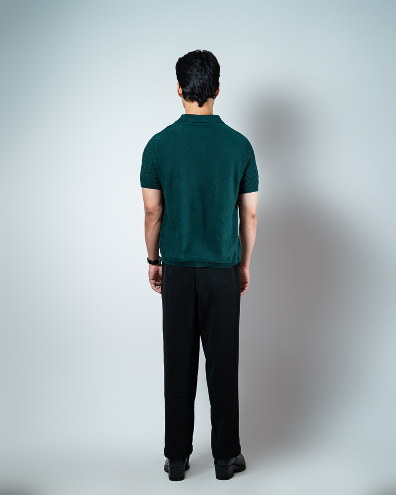 Zigzag Knit Polo in Green - Image 4