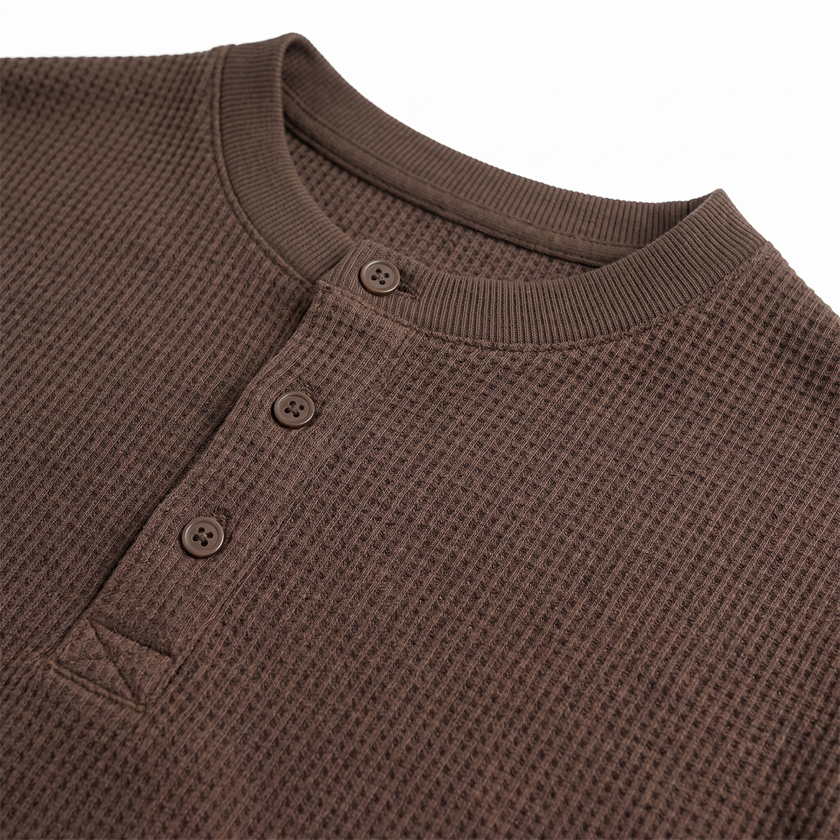 Unisex Henley Full Sleeve Waffle Textured T-shirt in Espresso - Image 3